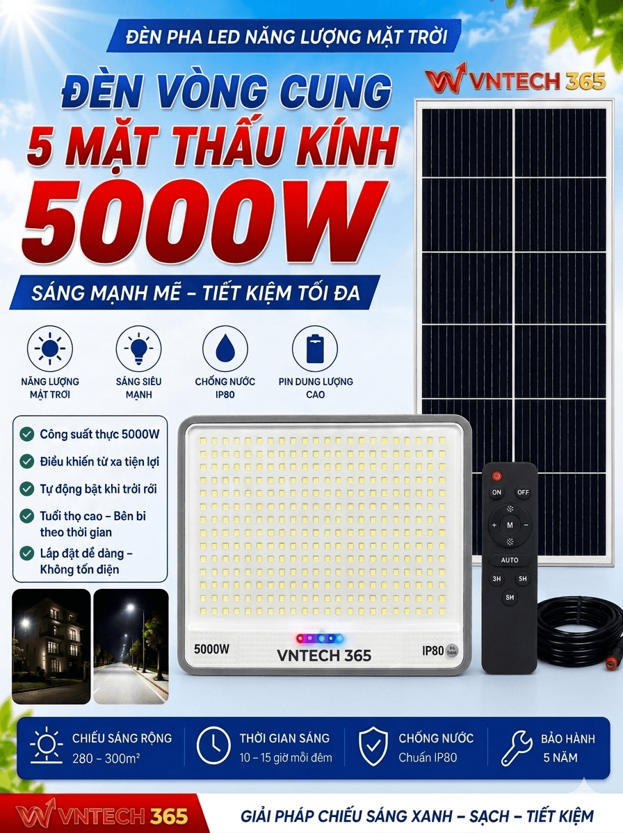Đèn Năng Lượng Mặt Trời 5000W LED Siêu Sáng